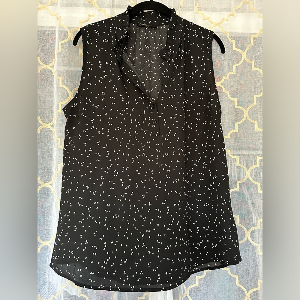 Dalia Black & White Polka Dot Sleeveless Blouse